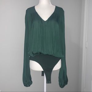 Free People emerald green billow sleeve blouse